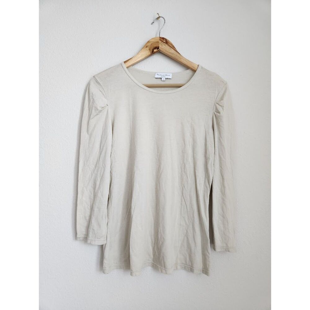 Michael Stars Beige Long Sleeve Scoop Neck Top | Size S